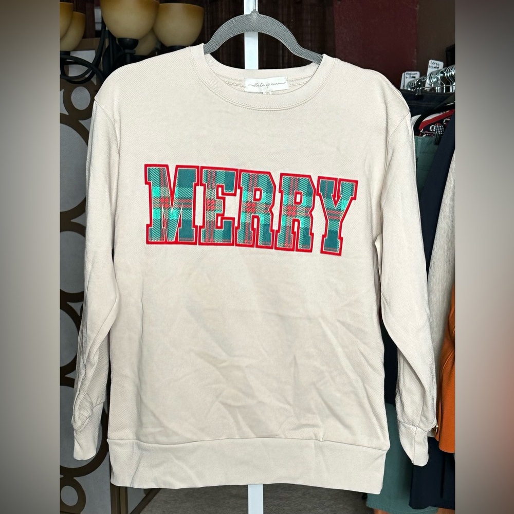 🎁 NWT State of Mine “MERRY” Sweatshirt XS – Cute, Cozy & Holiday Ready! 🎁